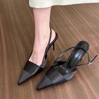 Rožiniai Sidabriniai Satino Šilkiniai Slingback Batai Moteriški Elegantiški Smailus Pirštas Platformos Juostelės Dizainas Aukštakulniai Vakariniai Sandalai 41 juoda