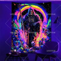 Grim Reaper Skeleton Blacklight Tapestry UV Reactive Witchy Skull Glow In The Dark Tapestrys Wall Haning Aesthetic Neon Backdrop 100X70CM black