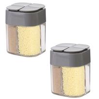 4in1 Camping Seasoning Shaker Multi-Purpose Spice Jar with Lid 4-Compartment For Outdoor BBQ Cooking Salt Pepper Storage Box 2pcs Grey beige