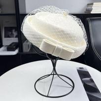 Australian hair light luxury French celebrity style white mesh bow top hat women's autumn and winter elegant and sweet temperament beret One size fits all balta