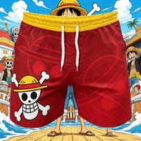 2026 Adult Luffy One-piece Surfing Shorts, Summer Anime Quick-drying Breathable Printed Sports and Fitness Shorts 3XL yellow