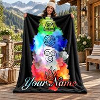 Avatar The Last Airbender Custom Name Flannel Blanket Personalized Soft Warm Plush Throw Blanket Customized Gift for Family Friends 80cmx120cm