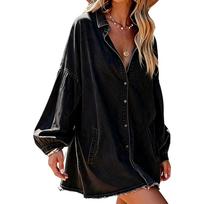 Women's Denim Shirt Dress with Pockets Loose Fit Casual for Fall M juoda