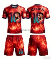 AI Neymar # 10 Commemorative Edition Jersey T-shirt Shorts Set for Men, Children, Adults, Parent-child Wear, Soccer Sportswear 160