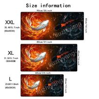 Large Desk Mat Yin Yang Koi Fish Fire Water Art Mouse Pad Non‑Slip Rubber Gaming Keyboard Pad for Home Office Desktop Decoration 600x300x2mm black