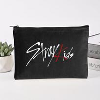 Kpop Stray Kids HOP Album Canvas Pouch, Zipper Makeup Bag, Portable Stationery Pen Case, Travel Cosmetic Storage Purse Merch Gift for STAY 4 black