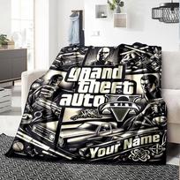 Gta Personalized Text Blanket Lightweight Customizable Blanket Soft Warm Cozy Throw For Home Decor Bedding Bed Livingroom Four Seasons Multipurpose 150cmx180cm