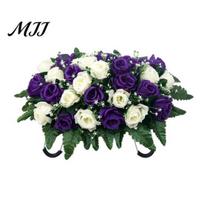 Long-lasting Memorial Flowers Artificial Cemetery Headstone Flower Saddle 34-Head Realistic UV-Resistant Fake Outdoor Bouquet Silk Rose Tombstone
