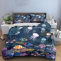Underwater Marine Life Decoration Set Soft Skin-Friendly Bedding Set Includes 1 Duvet Cover And 2 Pillowcase, Gift EU Twin 135X200cm&set gray