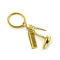 Fashion Hair Dryer Combs Scissors Pendant Keychain Hairdressing Tools Stylist Blow Salon Creative Gifts beige