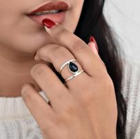 Pear Cut Black Onyx Ring, 925 Solid Sterling Silver, Minimalist Statement Ring for Women 10.5 sidabras