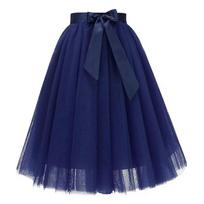 Princess Tutu Dress: 5-Layer Gauze, Puffy Skirt with Waistband, A-line Pleated Hem. Medium tamsiai mėlyna spalva