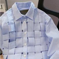 Trendy Long Sleeve Men's Shirt Laid-Back Spring Stripe Woven Men's Wear Trendy Brand Casual Shirt for Men 3XL mėlyna