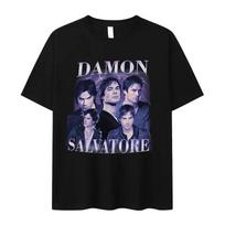Damon Salvatore IanSomerhalder TV drama pattern Tshirt for women retro gothic fashion oversized Tshirt for women's street wear S blue