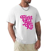First Aid Kit Band Pink Tshirt All Match Print Short Sleeve Top S white