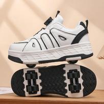 Children's Four-Wheel Roller Skates with Flashing Wheels and Lights for Boys and Girls 38 white