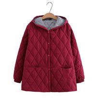 Rudens Žiemos Didelio Dydžio Parkas Moteriški Drabužiai Laisvo Kirpimo Su Pamušalu Striukė Madinga Su Gobtuvu Argyle Skeltas Plonas Medvilninis Paltas XXXXXL vyno raudonos spalvos