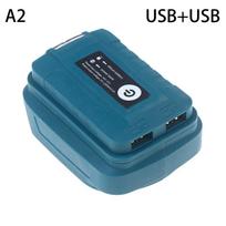 Power Bank Adapter Led Light For Mak 14.4V/18V Li-Ion Battery Usb+Type-C Converter With Led Lamp For Mak Bl1830 Bl1430 Bl1850 2 USB mėlyna