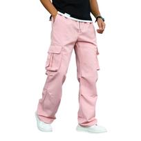 Men's Casual Straight Leg Athletic Pants with Multiple Pockets for Spring and M rožinė