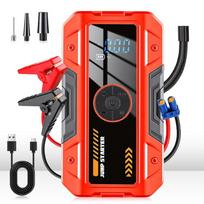 Rechargeable Tire Inflator Weatherproof Portable Power Bank Booster Jump Starter  Car Battery Start raudona