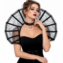 Moteriškas gotikinis vampyro apykaklės apsiaustas Helovino kostiumas Juodas Viktorietiškas raukinėtas peties apsiaustas Cosplay apranga juoda
