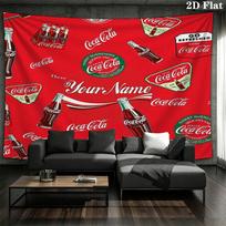Coca Cola Bottle Cap Custom Name Wall Tapestry Aesthetic Wall Hanging Printed Fabric Blanket Decorative Tapestries For Bedroom Living Room Home Decor 100cm x 150cm black