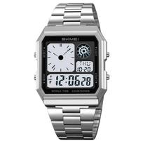 SKMEI 2353 Stainless Steel Strip Wristwatches Reloj Hombre World Digital Electronic Watch Men Women Waterproof Outdoor Sport black