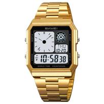 SKMEI 2353 Stainless Steel Strip Wristwatches Reloj Hombre World Digital Electronic Watch Men Women Waterproof Outdoor Sport black