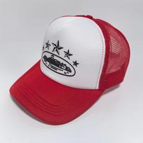 American Trendy Trucker Cap with Summer Print Sun-Protective Baseball Cap, Street Fashion Trendy Mesh Cap Baseball Cap with brim raudona