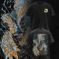 Monster Hunter Wilds Double Print Acid Wash Oversized Cotton Game T-shirt S gray