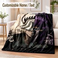 Bleach anime Custom Name Flannel Throw Blanket Soft Warm for Sofa Bed Indoor Home Use 100cmx150cm gray
