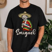 Smiguel Mexican Funny T Shirt, Mexican Sombrero Meme Tee, Cinco De Mayo Shirt, Hispanic Humor Gift, Fiesta Culture Graphic M brown