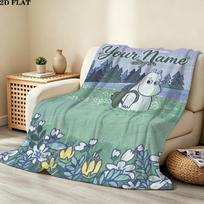 Custom Name,Moomins Printed Flannel Blanket, soft throw for bedroom sofa, washable, Christmas present, great gift. 80cmx120cm gray