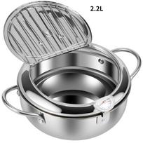 21/24/28 CM Deep Fryer Pot Stainless Steel Oil Pan with Strainer Basket and Thermometer Tempura Oil Fryer for Cooking Kitchen gray