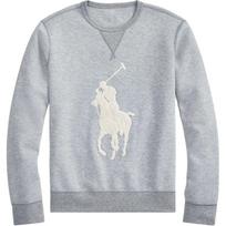 Polo Ralph Lauren FW23 Didelio žirgo rašto veliūrinis siuvinėtas apvalios apykaklės ilgomis rankovėmis džemperis Vyriškas džemperis Pilkas MNPOKNI16820035-020 S white