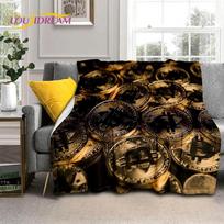 Bitcoin Virtualios Valiutos NFT Minkštas Flanelinis Antklodas Lovoms Miegamojo Sofai Piknikui, Mėtomasis Antklodas Dangai Lauko Poilsiui Snausiai Dovana 75x90cm black