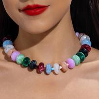 Accessories, colorful acrylic flat bead beaded necklace, dopamine candy color exaggerated necklace necklace necklace brown