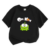 The Rope Om Nom Frog Children's Cartoon T-Shirt Cotton 2-12Y Kids Tees Cute Boys Girls Tops O-Neck Short Sleeve Summer Toddler 110 juoda