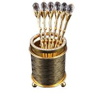 Decorative Coffee Spoon and Storage Holder Set with Pearl Embellishments and Crystal Accents for Kitchen Dining Table One Size beige