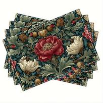 4/6/8 vnt. Vintažiniai William Morris bijūnų botaniniai spaudiniai lininiai padėkliukai neslystantys staltiesės padėkliukai valgomojo, virtuvės stalui, namų dekorui 8PCS