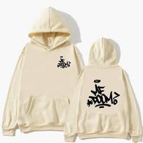 MF Doom Graffiti Signature Double Sided Print Hoodie, Under ground Hip Hop Minimal Logo Pullover,Dark Grey Fleece Streetwear Sweatshirt for Men Women XXL beige