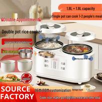 Multi-Functional Dual-Pot Rice Cooker with Timer for Soup and Rice Cooking beige