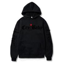 Men's European Size Lil Peep Rose 'Cry Baby' Winter Hoodie L juoda