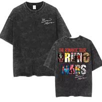 Bruno Mars The Romantic Tour 2026 Album Cover Vintage Washed T Shirt Men's Clothes Fashion T-shirts Summer O-Neck Loose T Shirts 2XL black