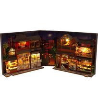 DIY Book Nook Wooden Miniature Model Kits Chinese Food Street Casa Bookend 3D Puzzle With Light Bookshelf for Friends Gift