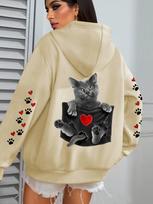 Kawaii Love Paw Cat Print Hoodies Woman Autumn Winter Y2k Streetwear Casual Hoodies Sweatshirts Tops Hoodie Pullovers 3XL white