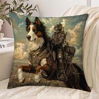 Decorative Steampunk Knight Dog Pillowcase Cover Canvas Art Throw Pillow Print Geek Fantasy Adventure Decor 45x45cm 66X66CM