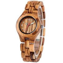 Zebrawood/Bamboo Watch Case Quartz Wristwatches for Women Arabic Numerals Round Dial Wooden Bangle Watch Band Ladies Watch Gift beige