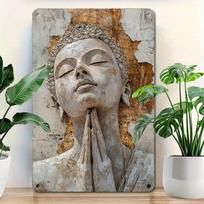 Golden Leaf Buddha Tin Sign, Aluminum Metal Wall Art Decor, Vintage Home & Bar Decor, Reusable 20x30cm gray