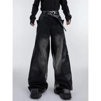 LUXEON Y2K Streetwear Red Pu Leather Patchwork Baggy Jeans Pants For Men Designer Clothes Wide Leg Loose Denim Trousers 2XL&CHINA juoda